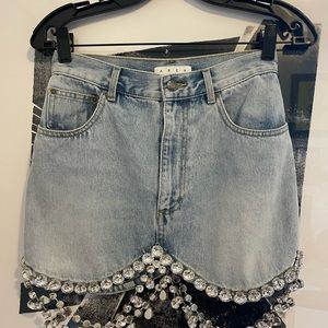 AREA mini Denim skirt with crystals